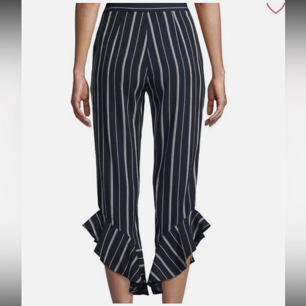 Saks Fifth Ave Women's Striped Ruffle Hem Crop Navy White Size 2 Casual Pants - Picture 2 of 6